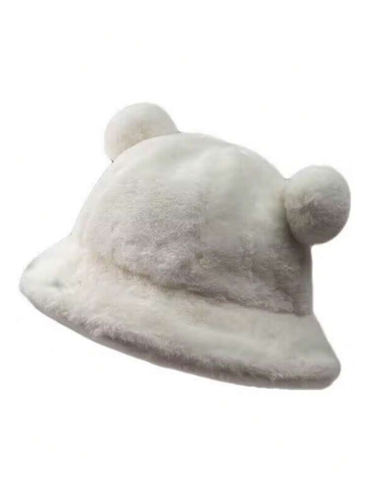 女士可爱柔软女孩毛绒绒球豹纹蓬松渔夫帽，温暖百搭韩版熊耳帽秋季服装 - 仿兔毛小熊漁夫帽 - 查看 11