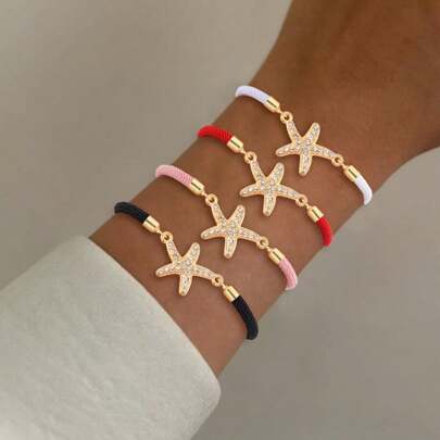 1 pièce Nouveau bracelet de mode réglable en corde avec étoile de mer pavée de zirconium coloré pour femmes