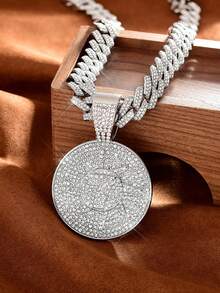 Dây chuyền mặt số "7" phong cách Hiphop Punk, hợp kim kẽm, mạ K trắng, xích , trang sức mặt dây chuyền đá tròn thời trang - Vòng cổ mặt dây chuyền hình tròn 7 - Xem 2