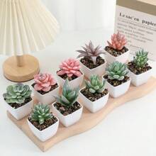 1件/4件仿真迷你多肉植绒迷你方形盆栽家居装饰室内阳台精美多肉盆栽-家居客厅、房间餐桌中心迷你盆栽装饰摆件