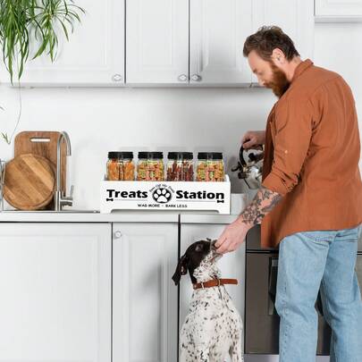 Dog Treat Container Dog Food Container For Dog Food Storage Farmhouse Cat Food Container Pet Food Storage Organizer Wood Dog Treat Holder With 3 Pla