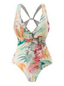 One Piece Swimsuit Women With Cover Up Set Retro Bathing Suit For Women Tummy Control Beach Wrap Skirt - Màu be - Xem 3