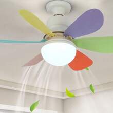 Ventilador de techo con luz y control remoto, 3 velocidades, LED regulable, base E27, ideal para interiores, dormitorio, cocina, sala de estar, garaje - 1 pieza de flor de 6 hojas de color blanco lechoso - Ver 2