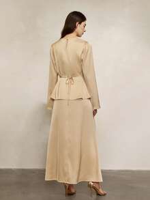 Women's Elegant Waist Floral Decor Patchwork Top And A-Line Midi Skirt 2-Piece Set