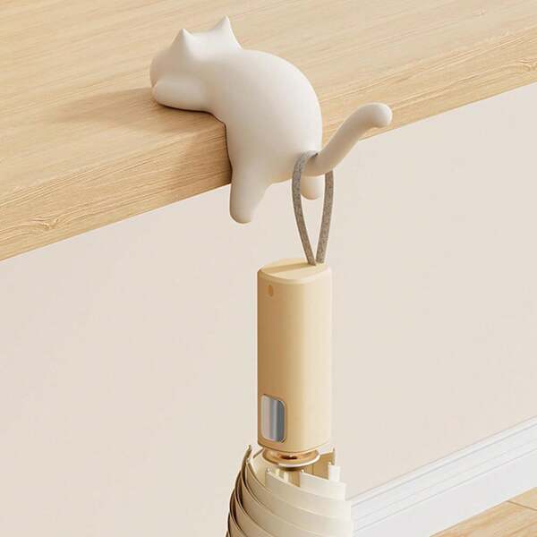 Cat-Shaped Desk Edge Hook With No-Drill Table Clamp And Heavy-Duty Adhesive Organizer For Kitchen Counter, Office Workstation And Classroom; Versatile Cable And Bag Hanger For Cords, Chargers, Totes, And Small Accessories; Space-Saving, Durable, Easy-Install Edge Mount, Decorative Accent That Blends With Modern Decor, Keeps Desks Tidy, Reduces Clutter, Protects Cables, Supports Lightweight Bags, Easily Removed Without Residue