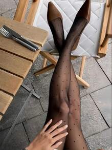 1 Pair Ultra-Thin Black Polka Dot Sexy Fashion Pantyhose, Suitable For Fashion-Conscious Wearers, Cozy