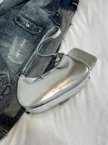 1 件女式复古机车朋克风格铆钉装饰可调节肩带大容量柔软仿油皮革渐变色单肩腋下包，适合工作、通勤、约会、派对