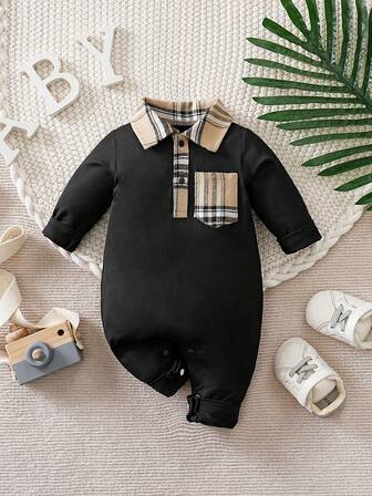 Yierying Infant Boys' Khaki Polo Collar Long Sleeve Jumpsuit, Autumn/Winter