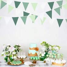 32Ft Sage Green Party Decorations Avocado Green Triane Flag Fabric Banner Pennant Bunting Garland Streamers For Birthday Wedding Baby Shower June  Summer Golf Christmas Outdoor Party Decor-0162 - 鼠尾草綠 - 查看 3