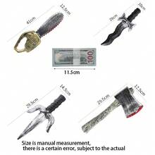 1件万圣节角色扮演塑料玩具，包含逼真斧头、逼真电锯、逼真美元道具、派对用品。注意：由于手工制作，不同部件可能存在轻微划痕、串色、染色、褪色或色差，均属正常现象。[部分组件随机选择，可能存在颜色差异] - 彩色 - 查看 5