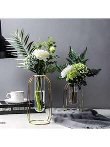 1 Stück Metallrahmen Goldene Vase, moderne kreative Hydroponik Vase, dekorative Heimdekoration für Wohnzimmer, Esszimmertisch, Bürotisch, Blumen- & Trockenblumenarrangement Raumdekoration Blumenvase Glasvase