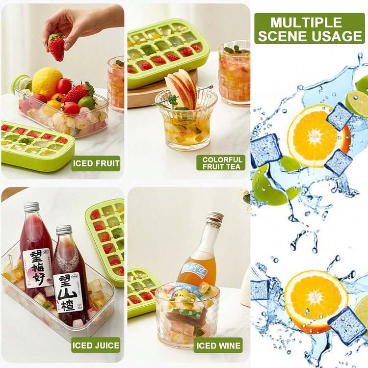 2-In-1 Ice Cube Bottle With Straw - Easy Press Ice Tray Water Bottle, Leak Proof Lid, Vertical Ice Maker, Easy To Clean, Easy To Use, 3-Hour Heat Preservation Drinking Cup, Portable Bottle For Freezer, Travel, Gym & Home Use, Kitchen Kitchenware Utensils - Olive Green - View 4