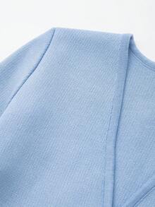 V-Neck Solid Color Casual Knit Sweater With Metal Buttons, Suitable For Spring/Autumn/Winter - Blue - View 3