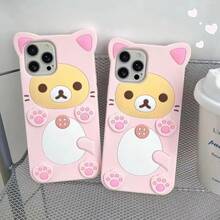 3D Cute Cartoon Bear Phone Case For IPhone 15 - Fashionable And Stylish - Funny Pink Bear Design - Soft TPU Protective Case - Kawaii Silicone Cover For Women, Girls, And S - Hồng - Xem 6