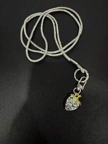 1 pieza Collar largo con colgante de fresa, cordón colgante de teléfono con doble hebilla brillante para mujeres, minimalista y de moda, anti-pérdida y anti-caída, viene con almohadilla