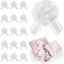 2/4/6/8/10件拉花 - 手绘球花、蝴蝶结丝带花。非常适合圣诞礼品包装、手工项目、婚房装饰、婚车装饰、生日派对和情人节礼物。也非常适合房间装饰和婚礼用品。拉绳丝带（抽绳丝带）适用于礼品包装、婚礼花篮、圣诞装饰、圣诞树装饰、派对和生日。 - 白色 - 查看 9