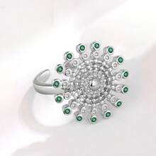 1 件时尚女士缓解焦虑和烦躁戒指，复古花朵，猫戒指，缓解压力，女士指环，抗压婚礼珠宝 - 銀色 - 查看 21