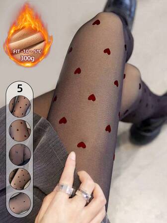 1 par de 300g Medias de licra de peso ligero simples para otoño e invierno, medias de talla uniforme, medias cálidas, medias de terciopelo cálidas para mujer, medias semitransparentes elásticas de cintura alta para pérdida de peso y sexy, ropa interior ajustada, estilos de lunares con lazo de estrella y multipatrón