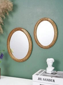 1 Gương treo tường trang trí hình bầu dục họa tiết ren vàng cổ điển, tác phẩm nghệ thuật trang trí nhà theo phong cách Châu Âu, gương trang điểm sáng tạo, thích hợp để trang trí tường, bàn trang điểm và đạo cụ chụp ảnh - Vàng - Xem 3