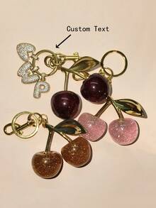 1 件奢华可爱樱桃 3D 泡泡方晶锆石定制简约字母字母钥匙扣，珠宝个性化首字母钥匙扣，适合女性，母亲节礼物，时尚，简约，休闲，复古风格，适合女朋友、妈妈、家人、朋友、女儿、周年纪念、情人节、生日、毕业典礼、日常穿着、婚礼、派对 - 金色 - 查看 1