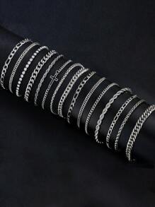 4-15pcs Stainless Steel Cross Chain Bracelet Set For Men, Casual Everyday Wear, Birthday & Christmas Gift - Silver - View 17