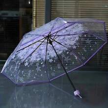 1PC折叠伞，方便携带可爱清新雨伞，简约森林樱花透明伞，可爱樱花图案透明伞，折叠伞，女士手动伞，旅行伞夏季清凉，沙滩，旅行
