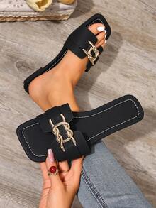 Sandali infradito casual alla moda da donna, comodi sandali con tacco piatto e punta aperta, adatti per l'estate