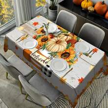 1/20pcs Autumn Thanksgiving Tablecloth, Classic White Wooden Texture Background Dotted With Pumpkin And Sunflower Pattern Autumn Tablecloth, Thanksgiving Decoration, Perfect For Coffee Table, Dining Table, Party And Kitchen, Desktop Decoration | Thanksgiving Decoration | Durable Tablecloth - Multicolor - View 15