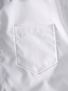 適用於休閒聚會的Tween男孩經典校園風口袋前白色長袖正式襯衫 - 白色 - 查看 5