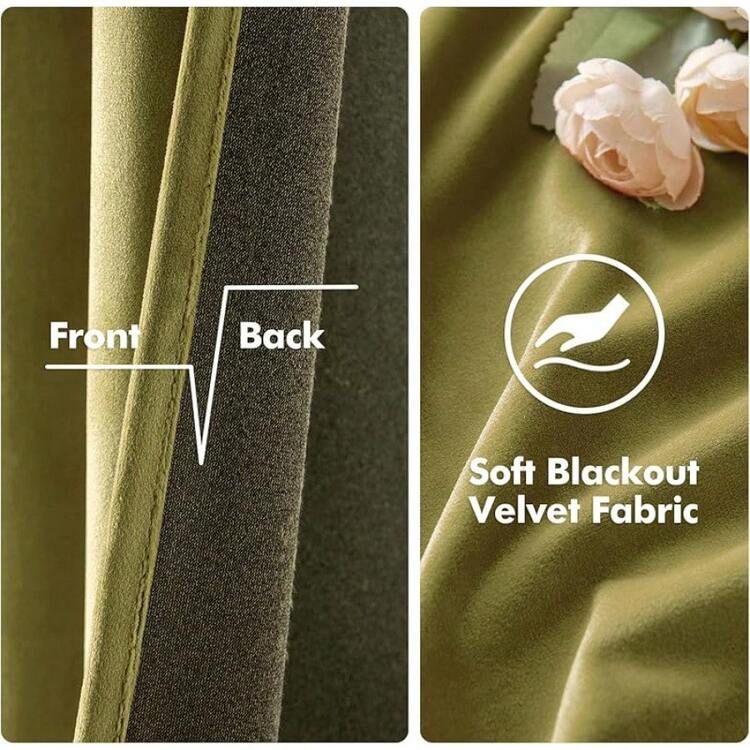 2 Panels Blackout Curtains Solid Soft Grommet Mustard Yellow Thermal Insulated Soundproof Room Darkening Curtains/Drapes/Panels Fall Living Room Bedroom 52 X 90 Inch - Moss Green - View 4
