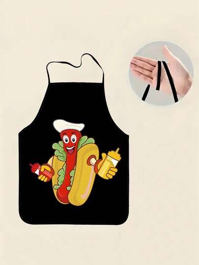 Cute Kitchen Apron Set, Cartoon Hot Dog Chef Apron, Funny Pattern + Stain Resistant & Durable, For Baking / Cooking / Restaurant, Bring Joy To Your Outfit