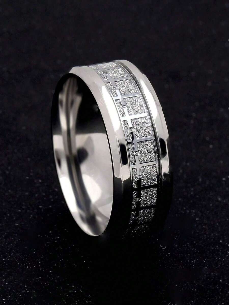 1Pc Men's Fashionable Titanium Steel Cross Ring - Silver - View 1
