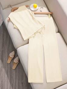 2件/1套女士纯色单排扣背心和西裤优雅商务套装