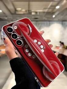 1个独特的红色电话图案透明软手机壳，兼容三星Galaxy A04e/12/A13/A14/A34/A50/A52/A53/A54/S21/S22/S23/S24/S25/S25Ultra