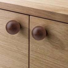 天然实木橱柜把手北欧厨房抽屉拉手胡桃木耐用圆形木制旋钮家具把手 - 櫸木胡桃木 - 查看 5