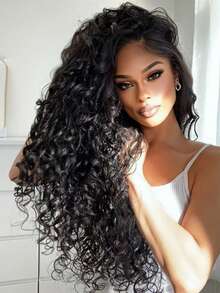 13x4 Deep Wave Lace Front Wigs Human Hair For Women 200 Density Human Hair Wig Glueless Brazilian Virgin HD Curly Lace Frontal Wig Pre Plucked With Baby Hair 40 Inch Natural Black - Natural Black - Xem 2