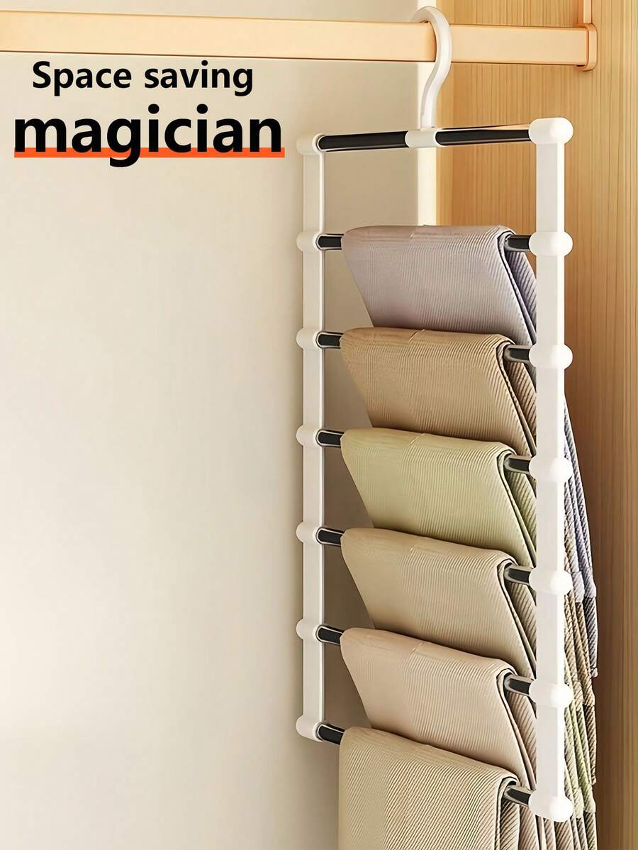 1 pieza Estante multiusos para pantalones - Organizador de armario ahorra espacio, antideslizante para corbatas, bufandas, vaqueros, pantalones, con estructura multinivel resistente, adecuado para todas las estaciones. (Este producto requiere autoensamblaje. Fácil instalación y uso.) - Blanco - Ver 1