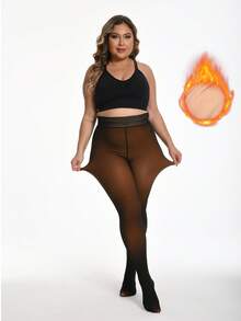 Thick Warm Pantyhose, Stylish Fake Skin Fleece Leggings, High Waisted Design, Women's Pantyhose And Stockings Winter - Màu caramel đen - Xem 5