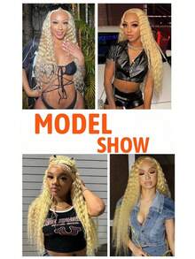 613 13x4 Curly Human Hair Wigs 200 Density HD Lace Front Wigs Human Hair Pre Plucked For Women Deep Wave Glueless Wigs Human Hair Blonde Wigs With Baby Hair 40inch - 613 - Xem 8