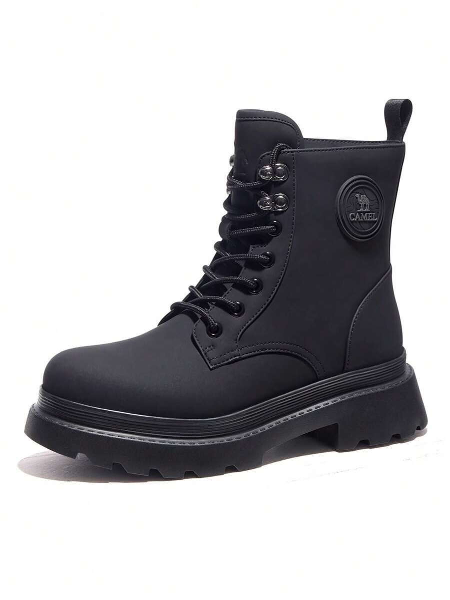 CAMEL CROWN 女士休闲鞋，秋冬时尚靴，防滑防水女靴，工作靴，高帮休闲鞋。 - 黑色 - 查看 1