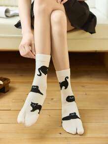 1 Pair Women's Japanese Style Two-Toe Socks, Skin-Friendly Soft And Fashionable Versatile