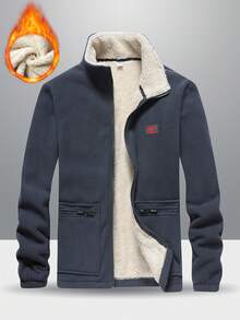 Men's Cardigan Coat Polar Fleece Stand Collar Jacket Fit Warm Top,Men's Stand Collar Fleece Jacket, Two-Sided Plush Lining, Casual Business Warm Thick Couple Coat Outerwear, Autumn/Winter