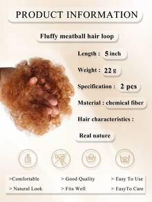 A Pair Fluffy Messy Elastic Rubber Band Hair Bun Hair Extensions ,Girl Heat-Resistant Synthetic Curl Hair Bun Ponytail Extension ,Hair Accessories For Women Natural Black/Brown Black/Dirty Orange - Multicolor - View 6