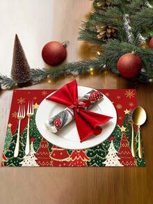 1/2/4/600Pcs Christmas Eucalyptus Theme Placemats, Polyester Placemats, Christmas Eucalyptus Theme Design Style Placemats, Suitable For Christmas Tabletop Decoration, Christmas Party Gathering Home Decor. 30x45cm. - Multicolor - View 6