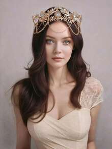 希腊古典金叶头饰，复古森林新娘流苏皇冠发箍，生日派对，婚礼礼服配饰，情人节配饰 - 彩色 - 查看 3