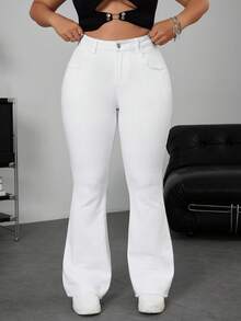 Jeanoix Quần Jeans Denim Dài Ống Loe Siêu Dài Đơn Giản Hàng Ngày Cho Nữ - trắng - Xem 1