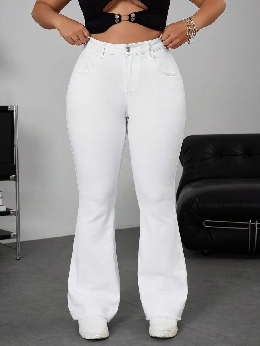 Jeanoix Quần Jeans Denim Dài Ống Loe Siêu Dài Đơn Giản Hàng Ngày Cho Nữ - trắng - Xem 1