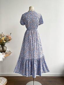 Rusttydustty 网络星期一、圣诞节、万圣节、新年派对穿搭：标准尺码女士拼接V领收腰休闲度假长裙，波西米亚风，适合复活节、海滩、夏威夷、音乐节、热带度假等场合。 - 藍色 - 查看 6