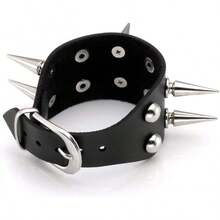 Eigso 3 Pcs Leather Punk Bracelets Men Women Of Rock Rivet Wrap Retro Spike Bracelet Adjustable - Black-6 Pcs 2 - View 11