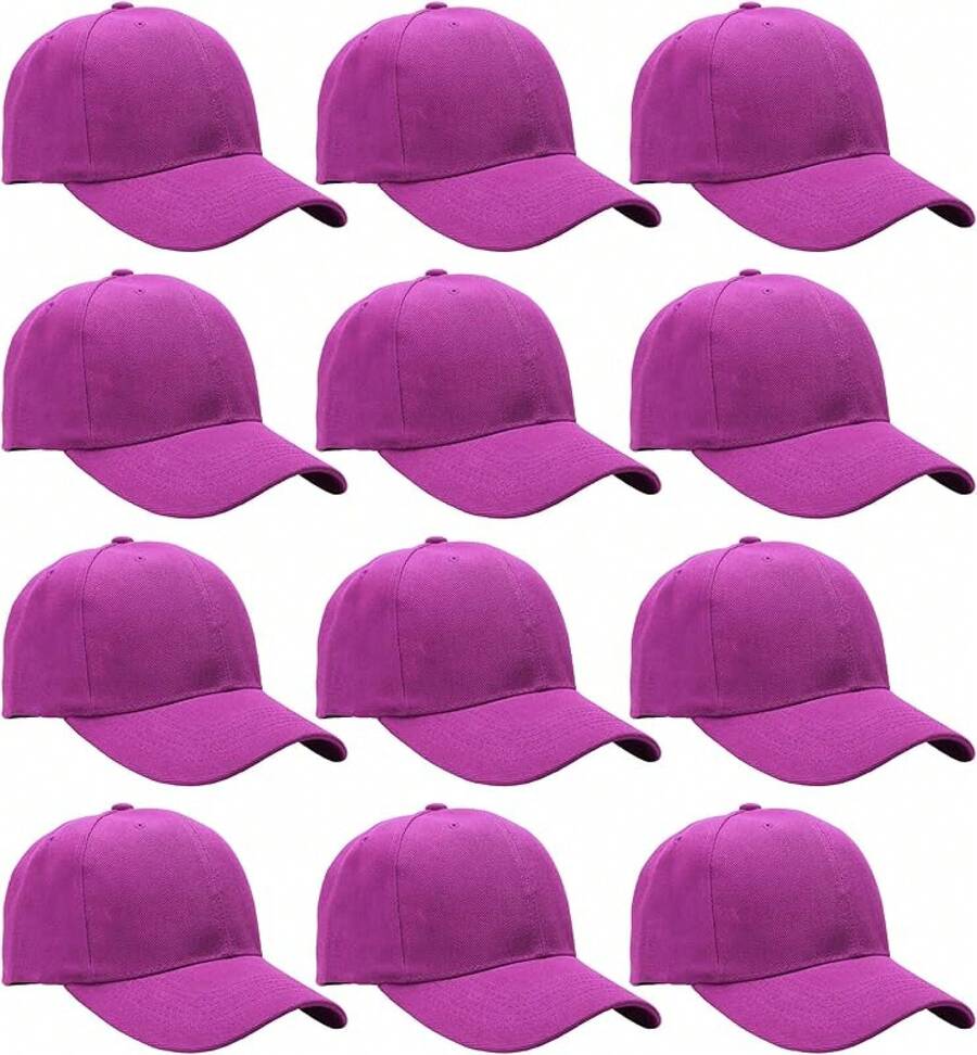 Bulk Lot 12-Pack Adjustable Size Plain Blank Solid Color Baseball Caps - Fuchsia - View 1